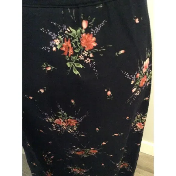 Vintage Crazy Horse Liz Claiborne floral Linen Blend Maxi Skirt Size10 Navy Blue - Picture 3 of 5